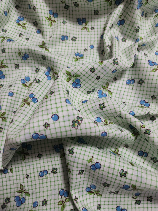 Blue Berries on Green- Japanese Cotton Printed Shirting