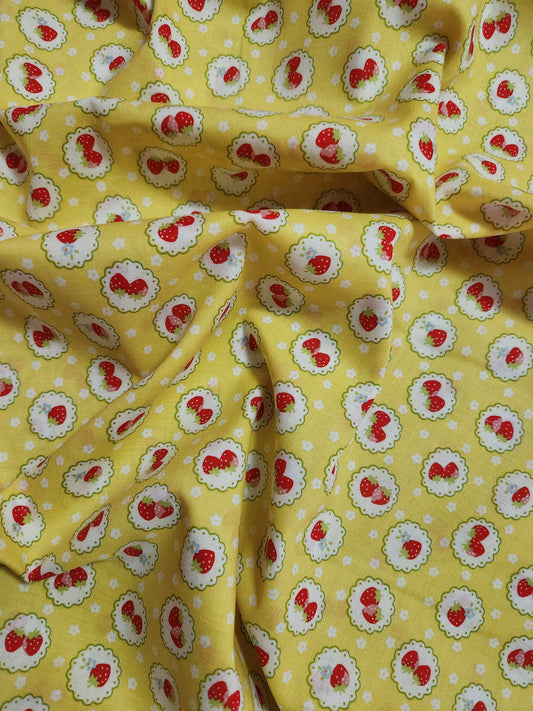 Strawberries on Yellow - Japanese Cotton Printed Shirting