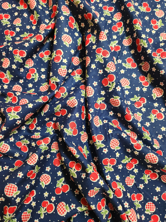 Cherries and Apples on Blue- Japanese Cotton Printed Shirting