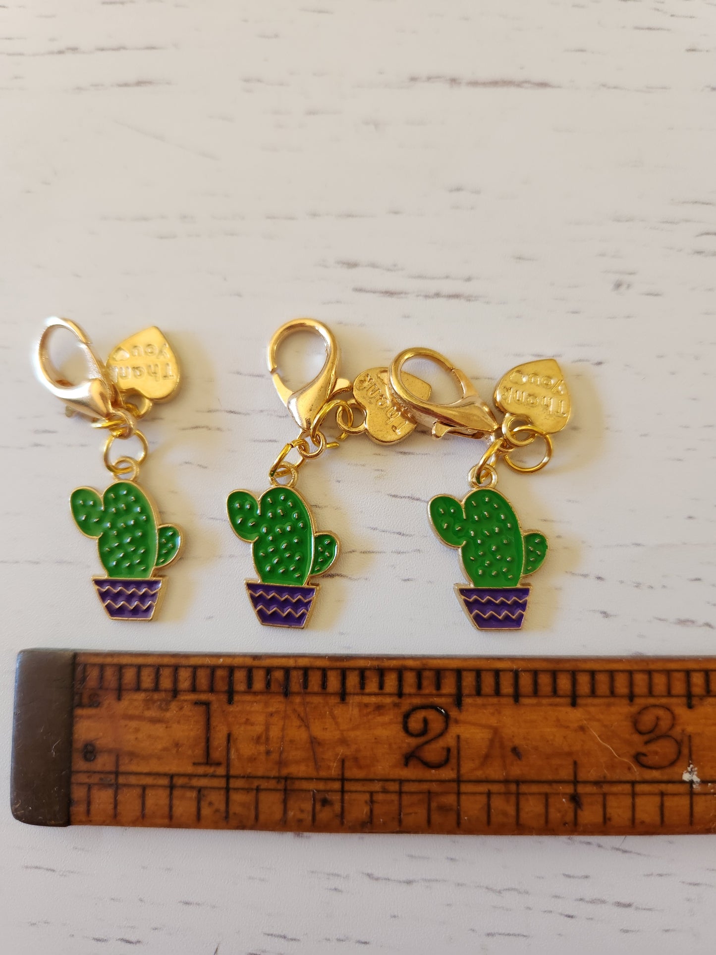Cute Tall Cactus with Thank you Heart - Zipper Charm