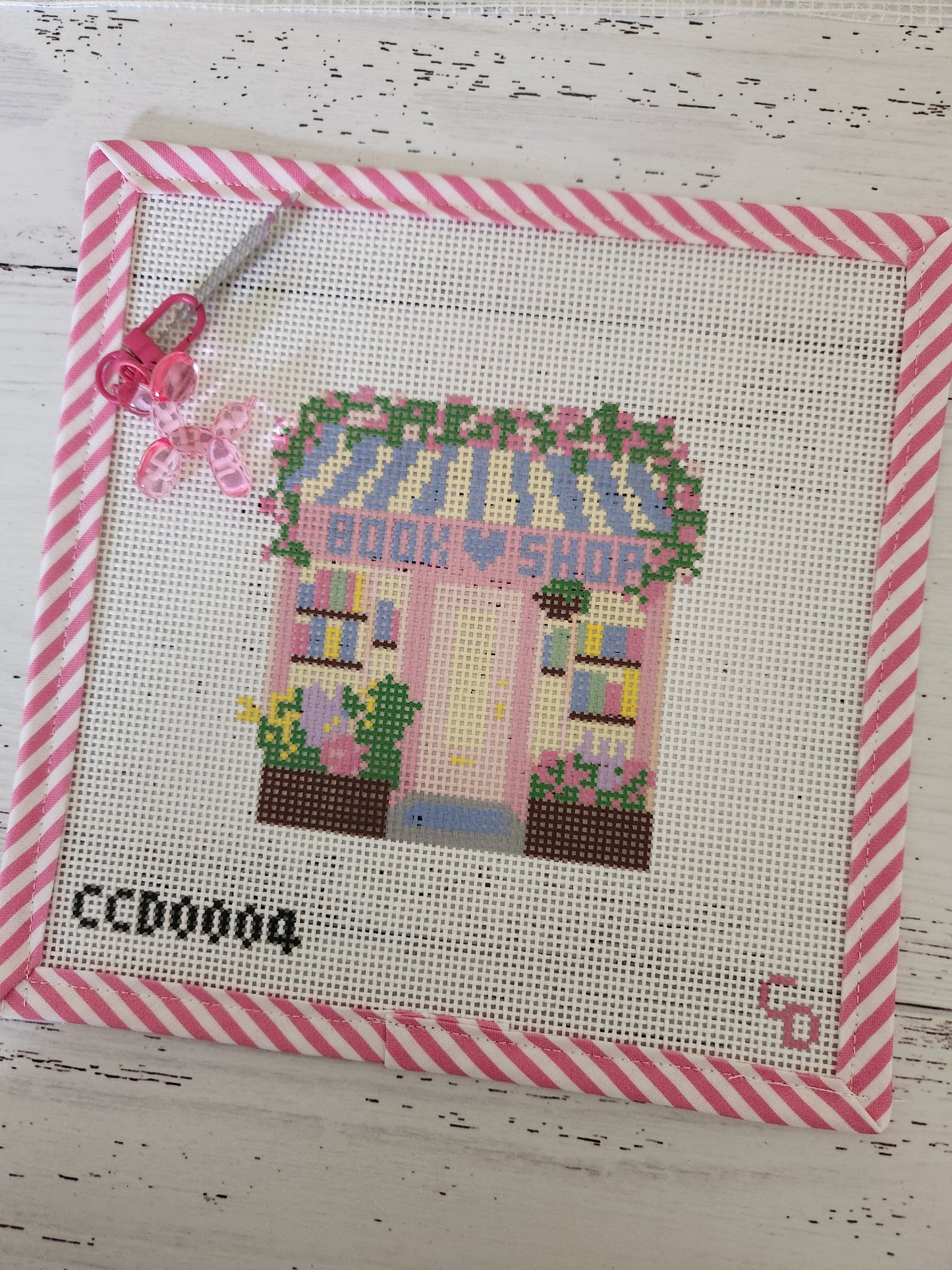 Book Shop Storefront - Needlepoint Canvas - Hand Painted