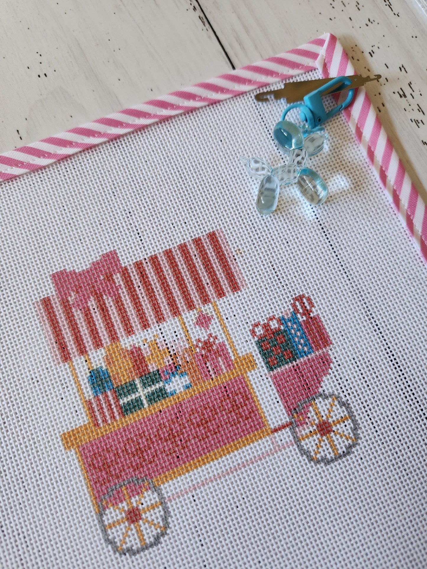 Christmas Trolley / Cart - Needlepoint Canvas - Hand Painted