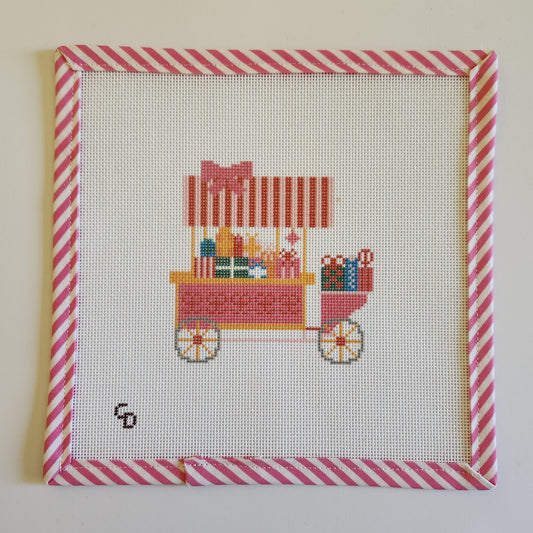 Christmas Trolley / Cart - Needlepoint Canvas - Hand Painted