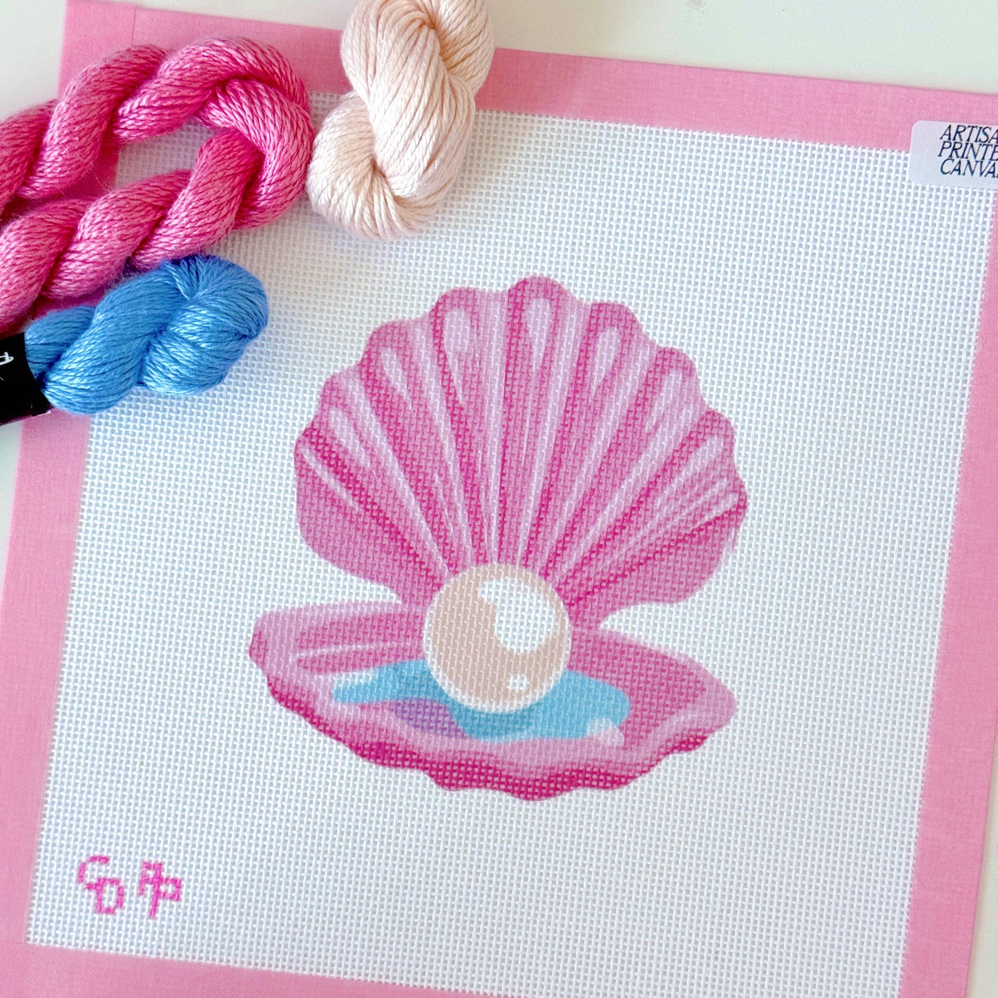 Pink Pearl Shell - Needlepoint Canvas - Artisan Printed - 18 Mesh