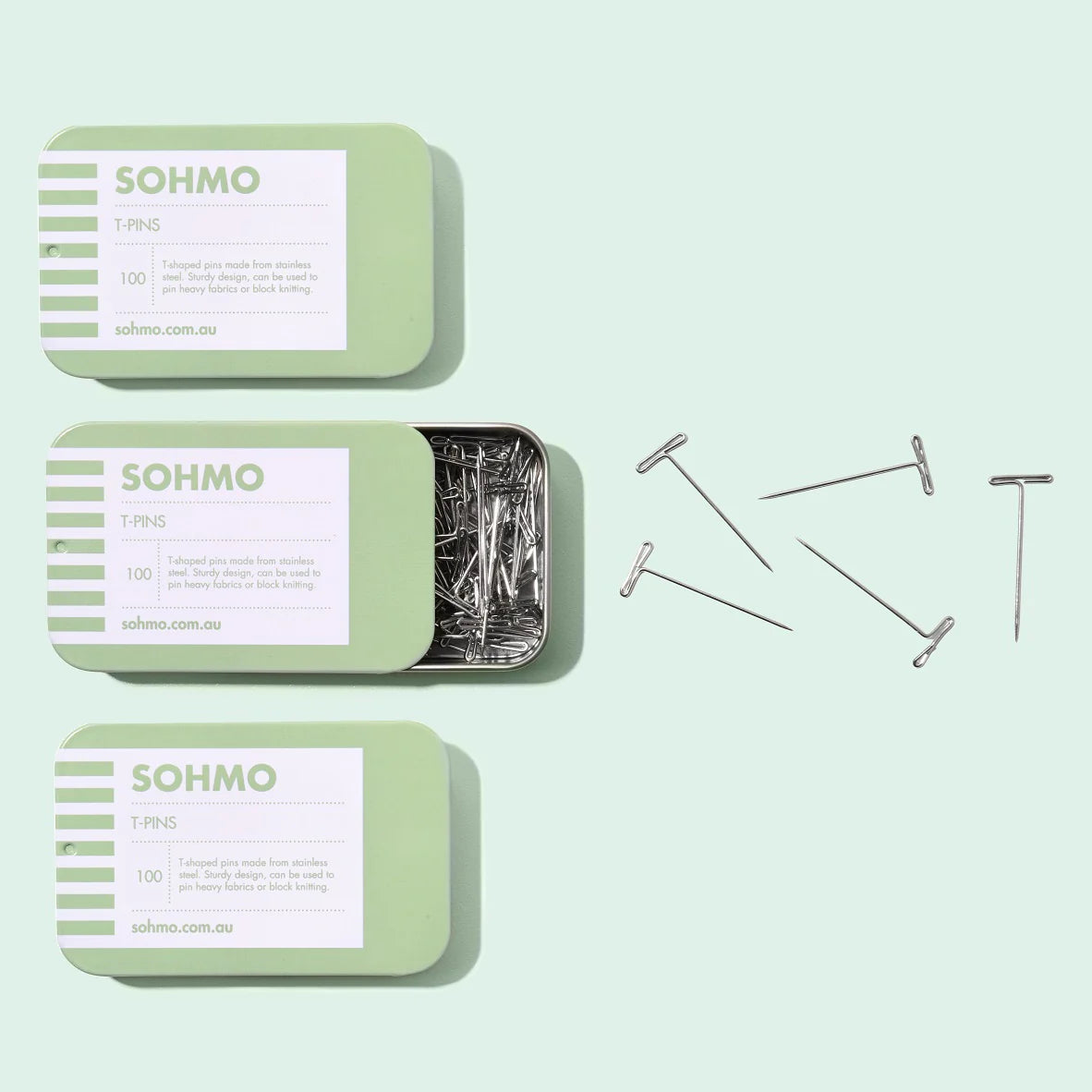 SOHMO - T Pins _ Pack of 100 Pins in a cute tin