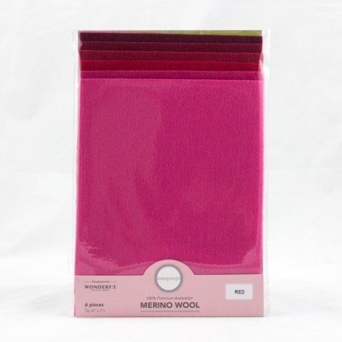 Sue Spargo Merino Wool - Fabric Pack RED - Fat 1/32 (9" x 7")