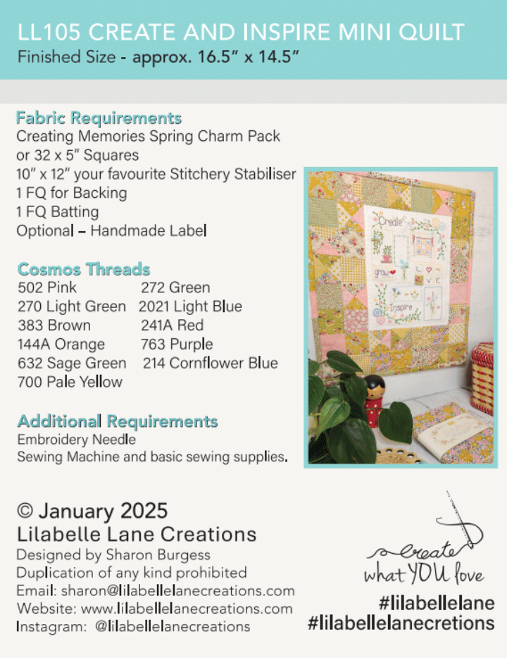 Create and Inspire Mini Quilt with Pre-printed Linen by Lilabelle Lane Creations