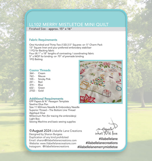 Merry Mistletoe Mini Quilt by Lilabelle Lane Creations -English Paper Piecing PDF Pattern with SVG Download for Scan N Cut & Cricut Machines