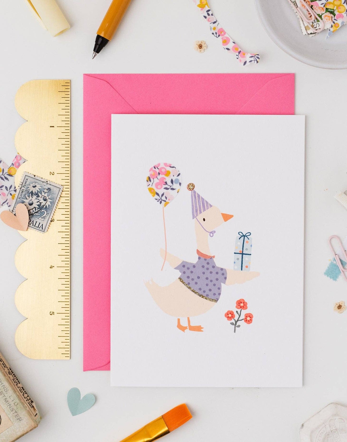 Goose Birthday Card - Liberty Wiltshire Bud Fabric