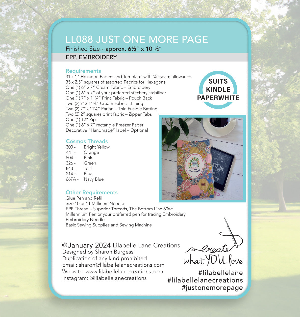 Just One More Page eReader / Pouch by Lilabelle Lane Creations -English Paper Piecing PDF Pattern with SVG for Scan N Cut & Cricut Machines