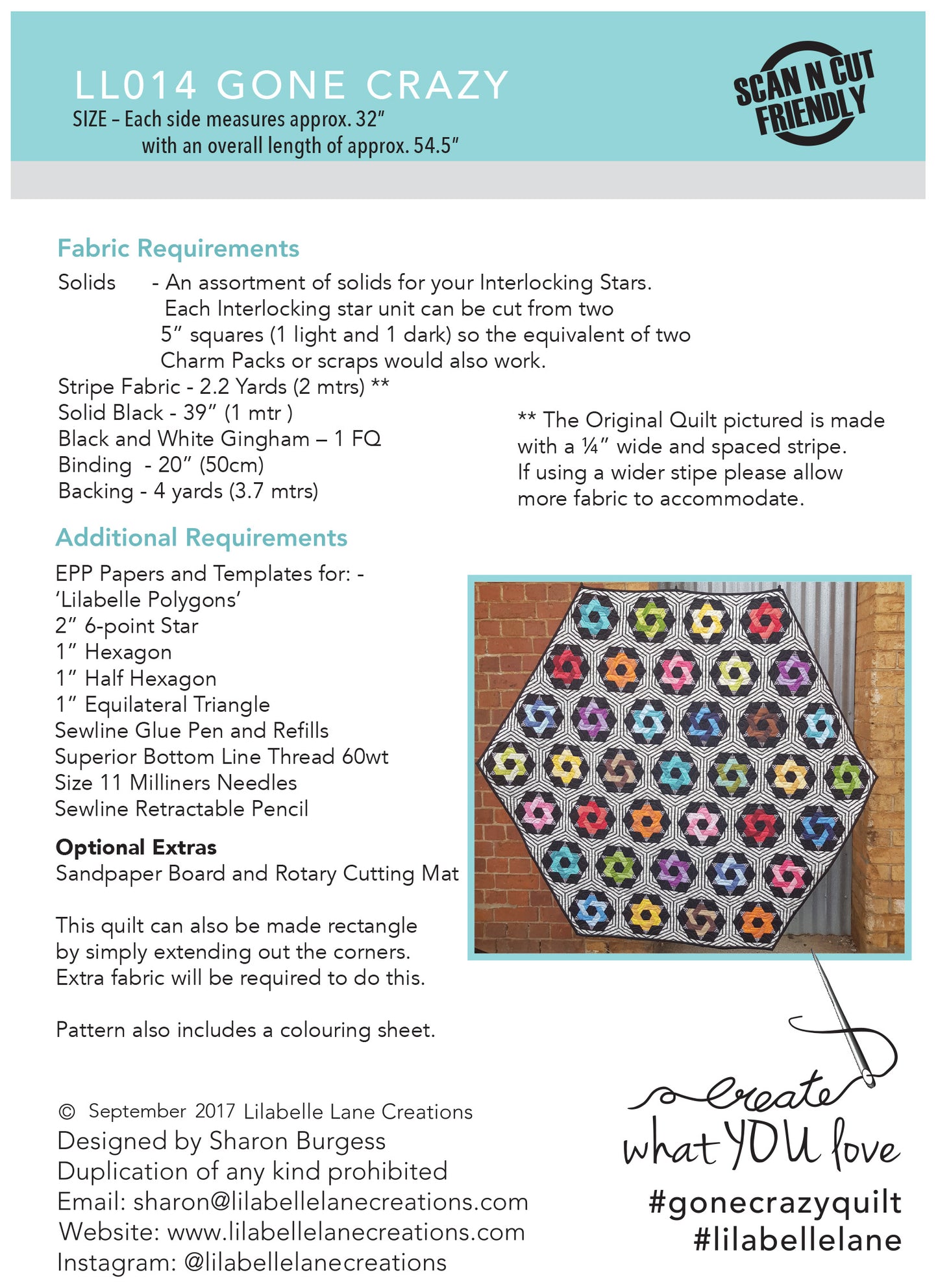 Gone Crazy Quilt by Lilabelle Lane Creations - English Paper Pieced PDF Download with SVG Download for Brother Scan N Cut or Cricut Machines
