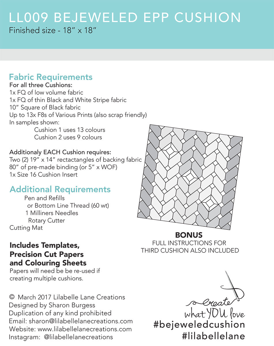 Bejeweld Cushion EPP Pattern by Lilabelle Lane Creations