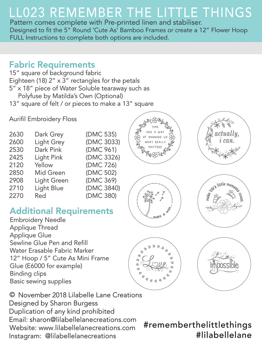 Remember The Little Things Embroidery - Downloadable PDF