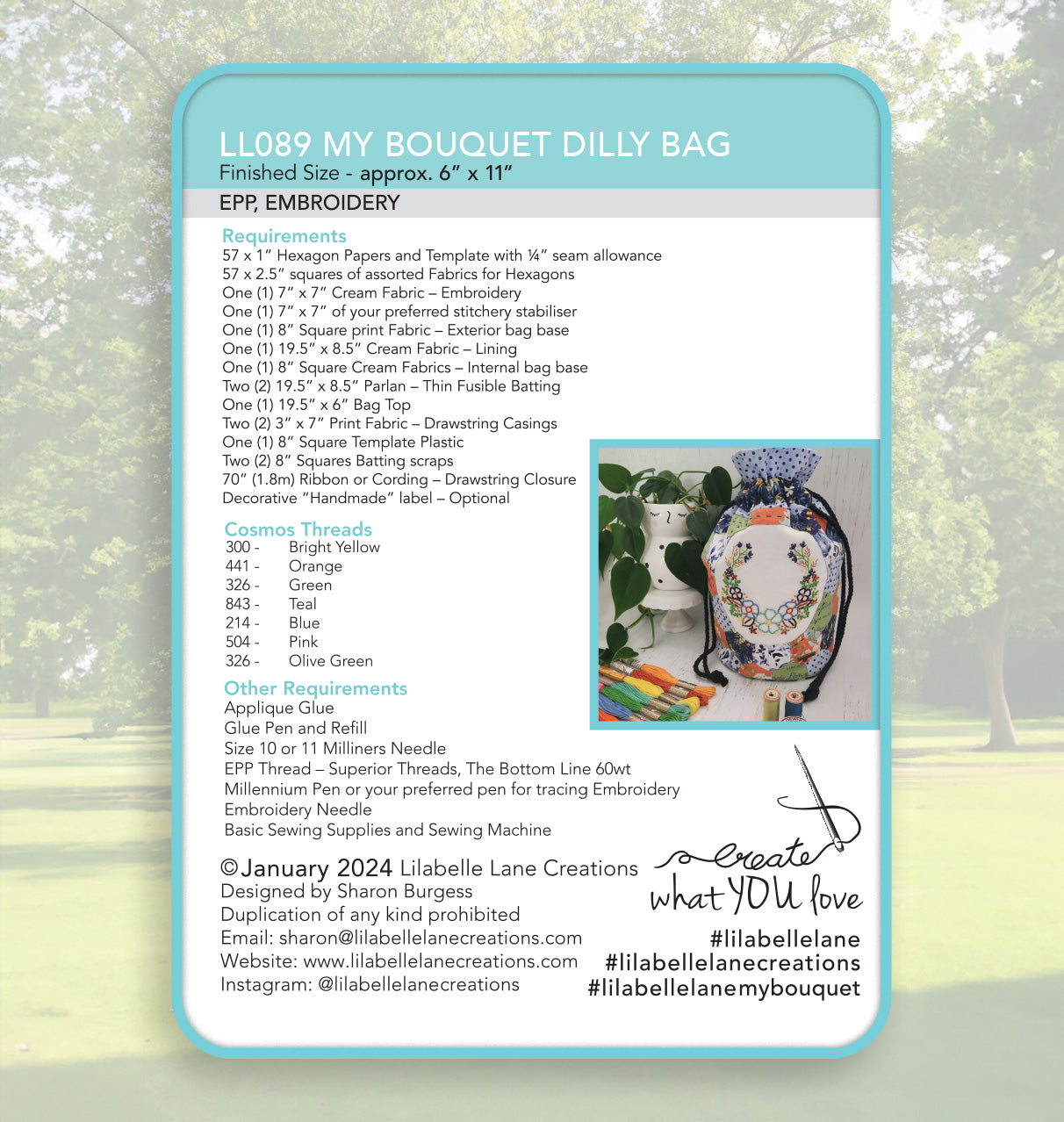 My Bouquet Dilly Bag by Lilabelle Lane Creations -English Paper Piecing PDF Pattern with SVG Download for Scan N Cut & Cricut Machines