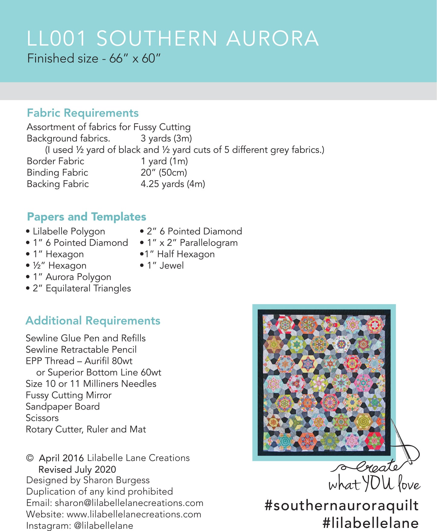 Southern Aurora English Paper Pieced Quilt Pattern by Lilabelle Lane PDF DOWNLOAD with SVG Download for Brother Scan N Cut & Cricut Machines