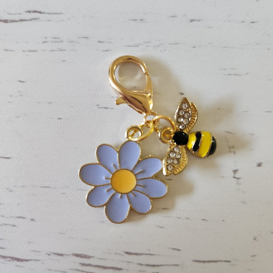 Lilac Flower and Bee - Zipper Charm