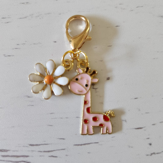 Giraffe (pink) and Flower - Zipper Charm