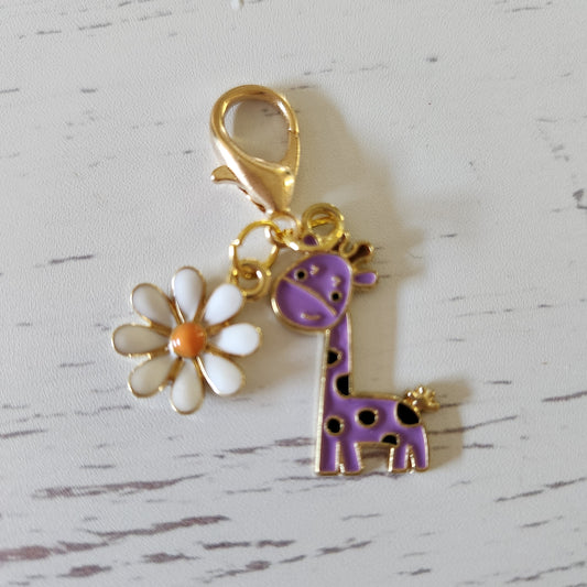 Giraffe (Purple) and Flower - Zipper Charm