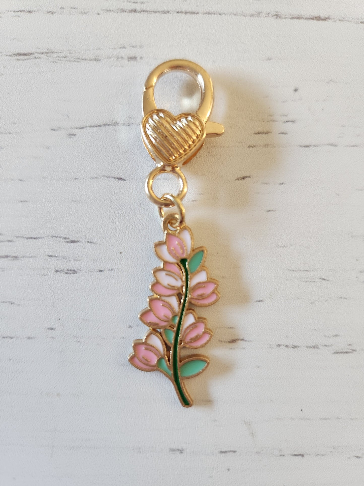 Pink and White  Flower- Zipper Charm