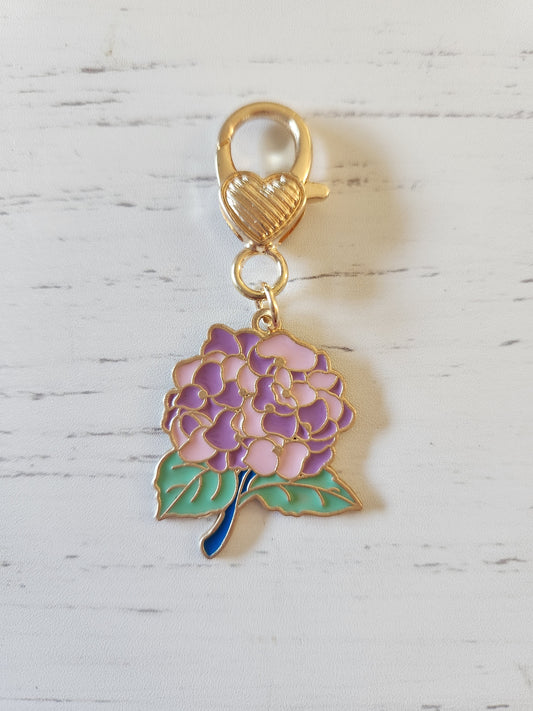 Hydrangea   / Purple and Pink  Flower- Zipper Charm