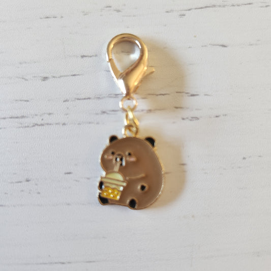 Cute Bear/Teddy with Boba Tea - Zipper Charm