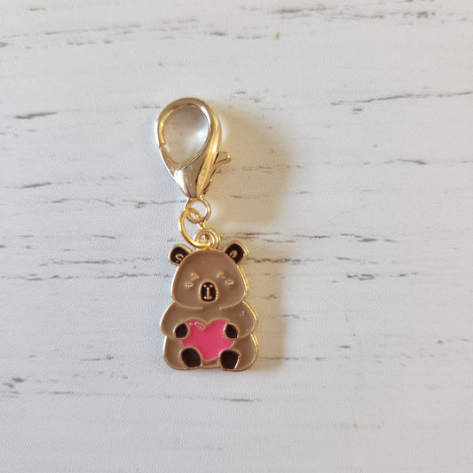 Cute Bear/Teddy with Pink Heart - Zipper Charm