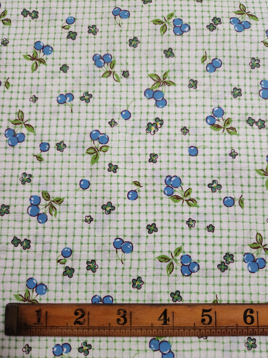 Blue Berries on Green- Japanese Cotton Printed Shirting