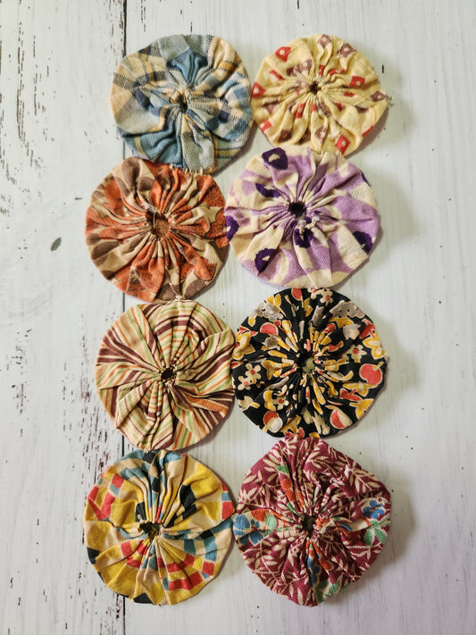 Vintage Fabric Yo-Yo's  Block Three -8 Yo-Yo's