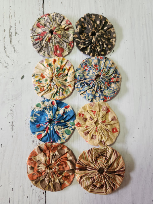 Vintage Fabric Yo-Yo's  Block Four -8 Yo-Yo's