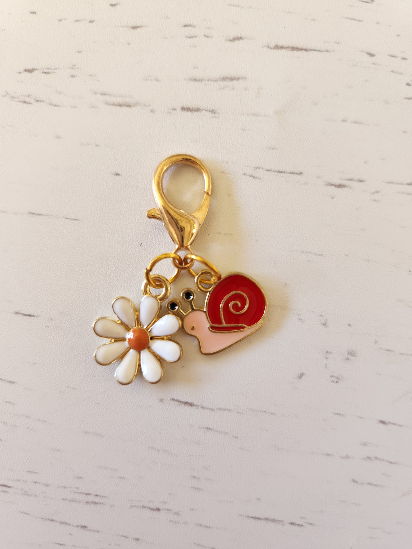 Cute Pink Snail with Red Shell and a White Daisy Flower - Zipper Charm