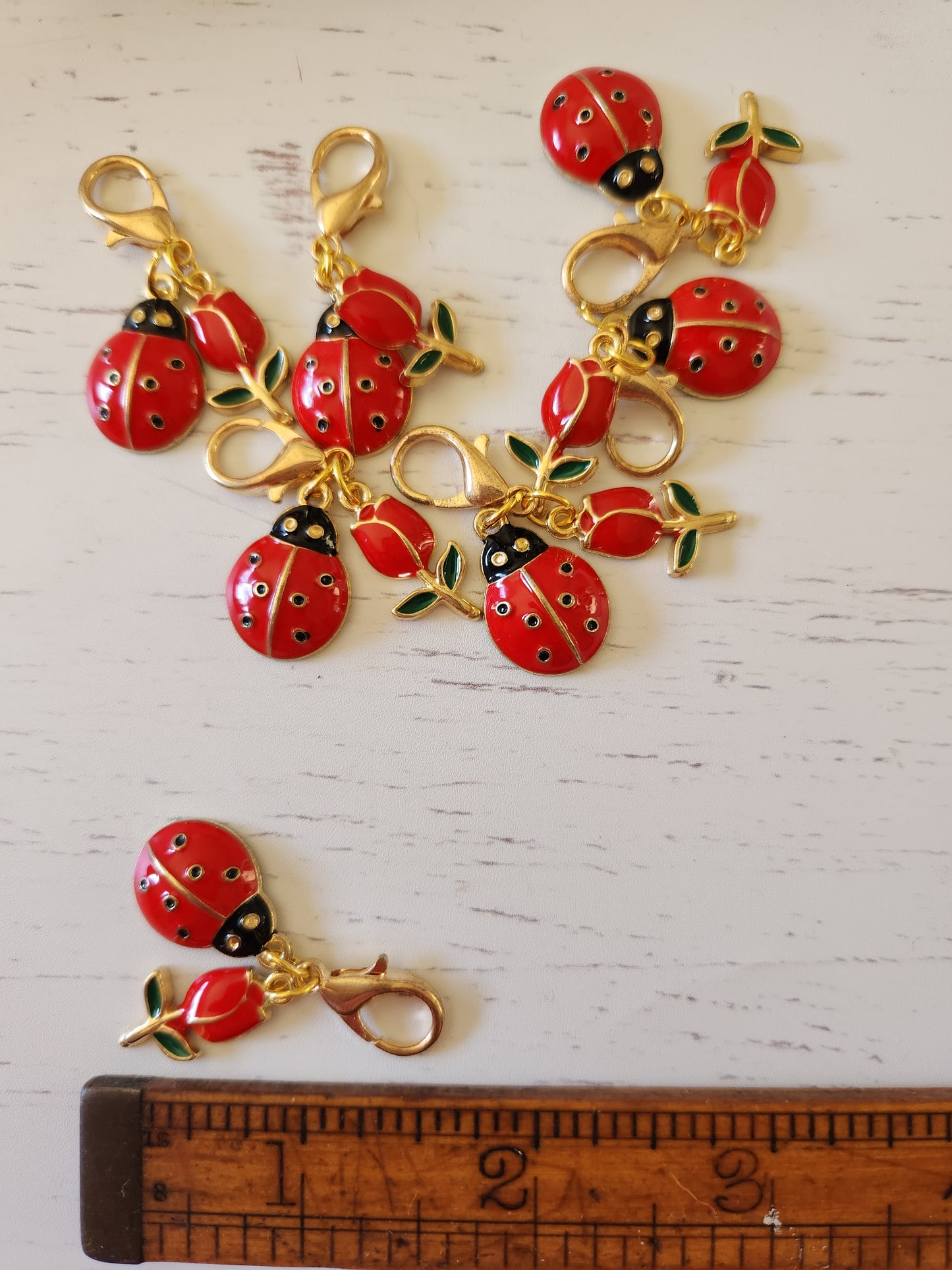 Cute Lady Bug and Red Tulip - Zipper Charm