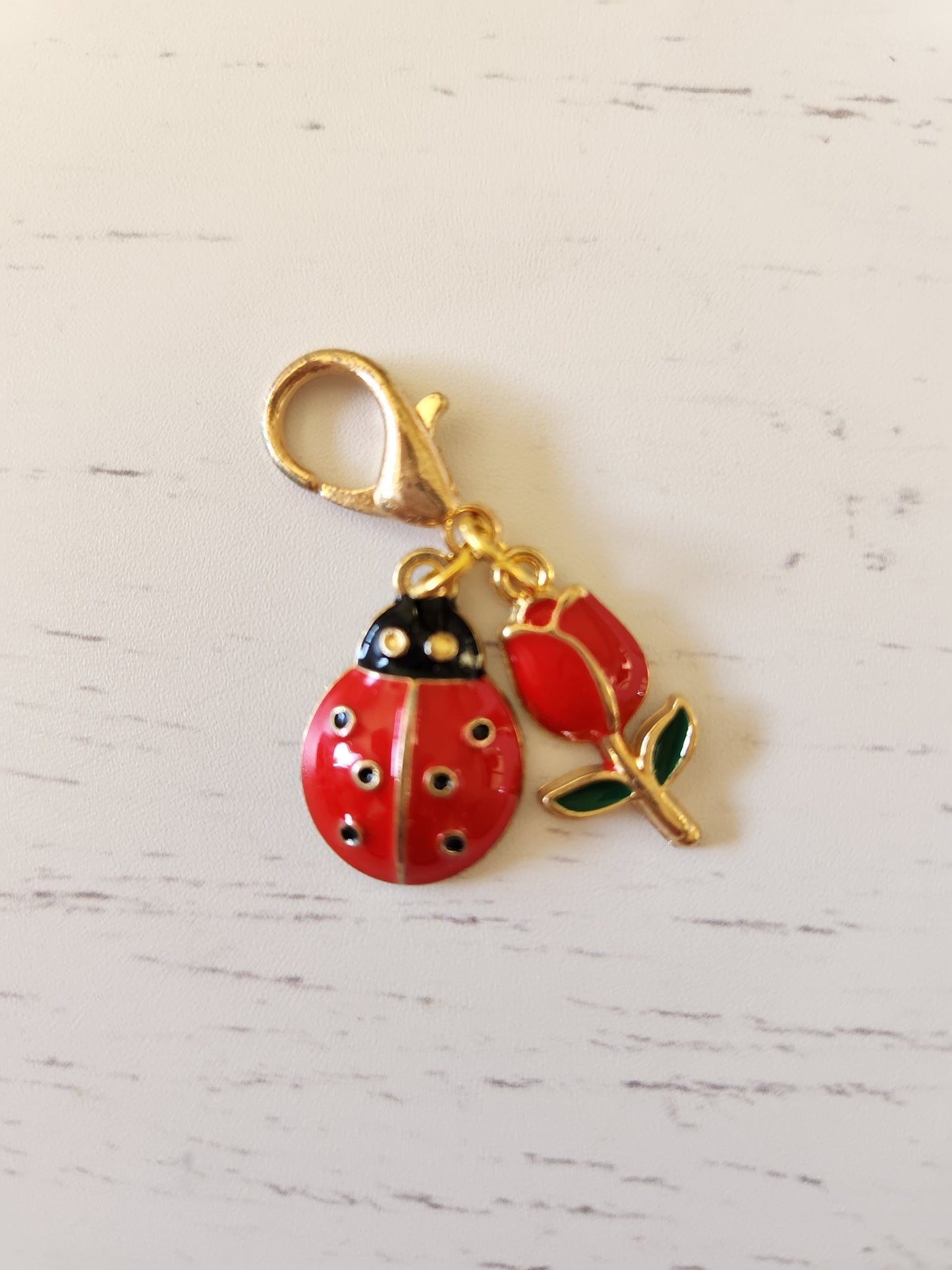 Cute Lady Bug and Red Tulip - Zipper Charm