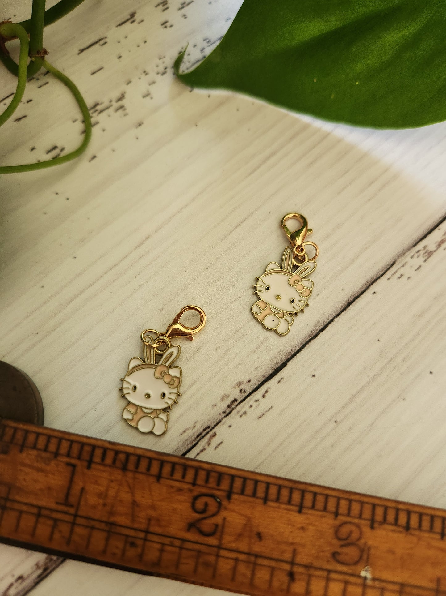 Cute Kitty with a bunny ears head band  - Zipper Charm