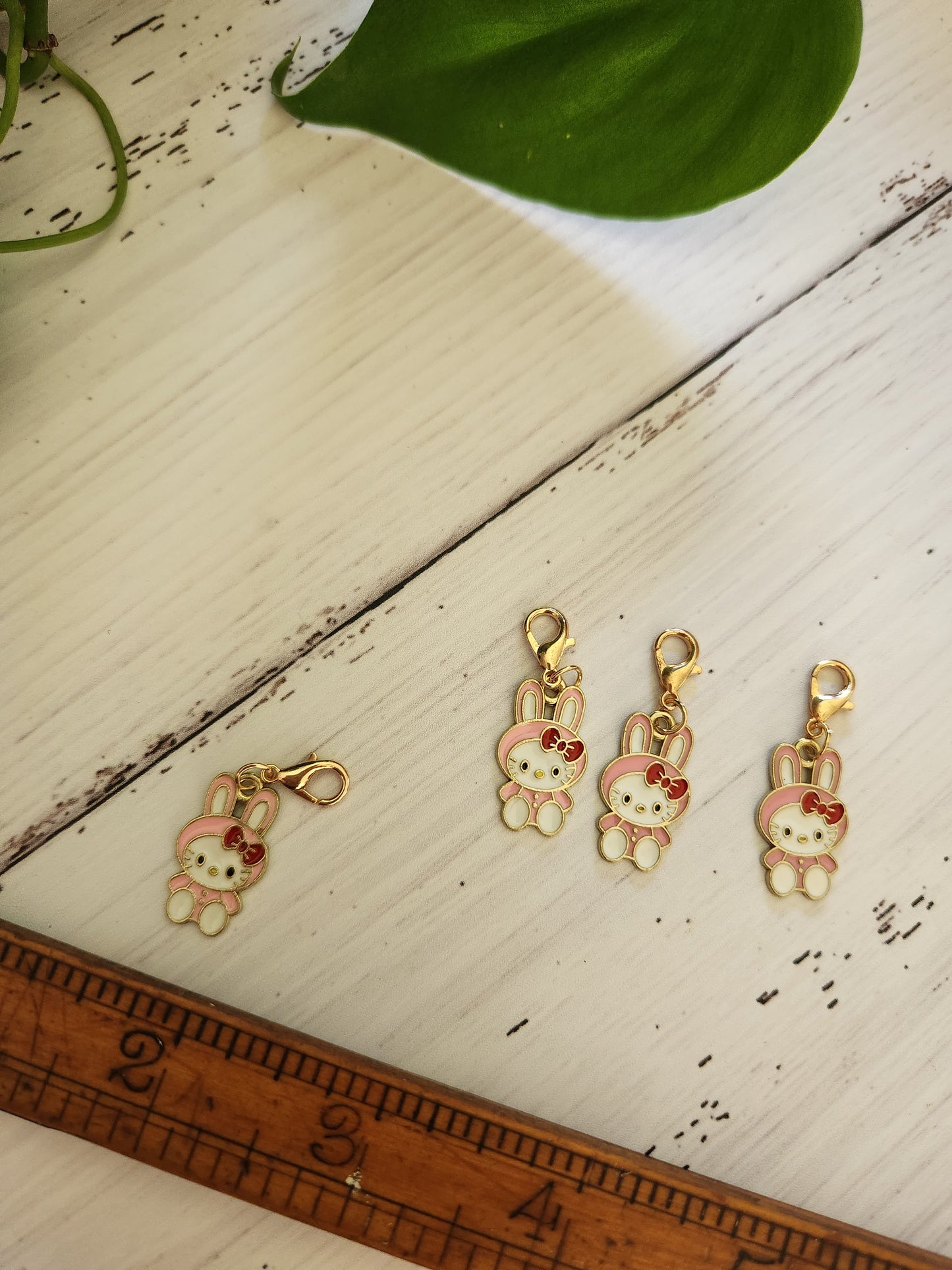 Cute Kitty in a Pink Bunny Costume - Zipper Charm