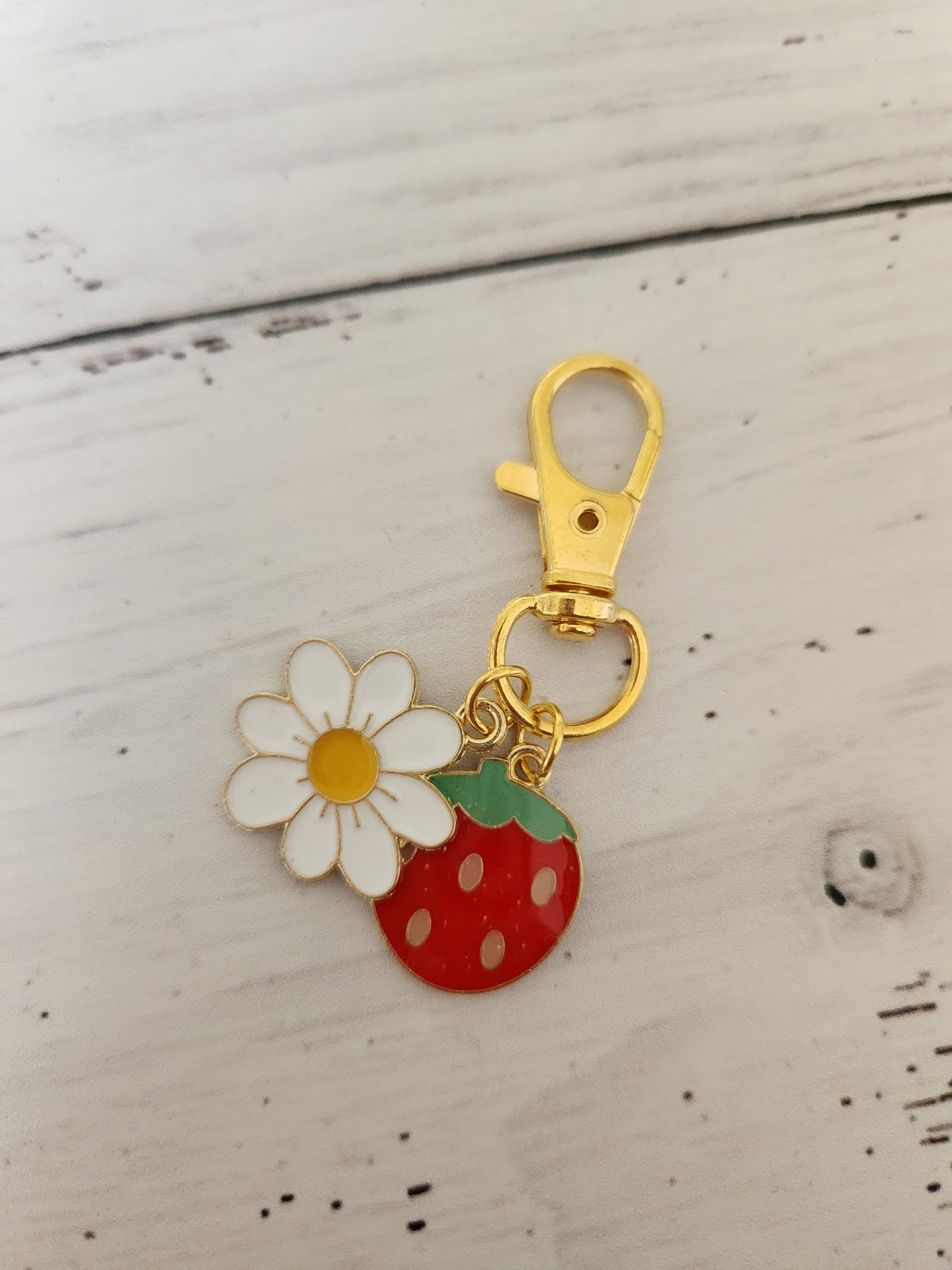 Cute White Daisy and Strawberry Zipper Charm