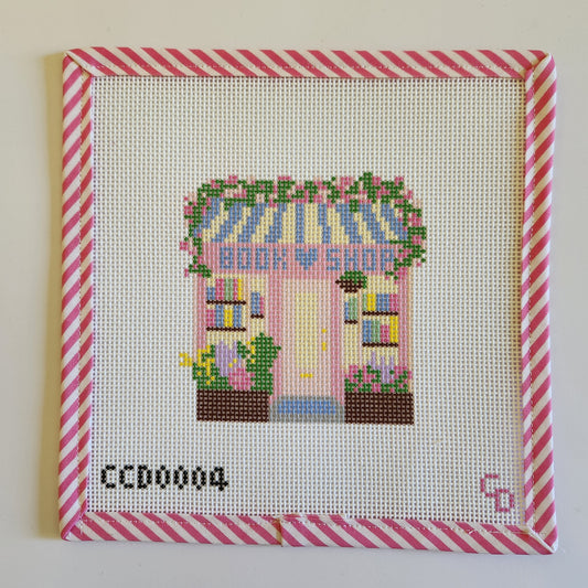 Book Shop Storefront - Needlepoint Canvas - Hand Painted