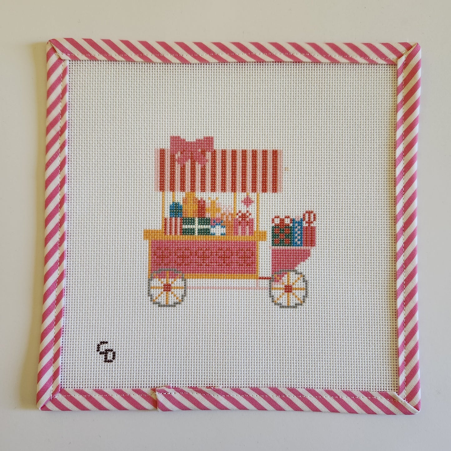 Christmas Trolley / Cart - Needlepoint Canvas - Hand Painted
