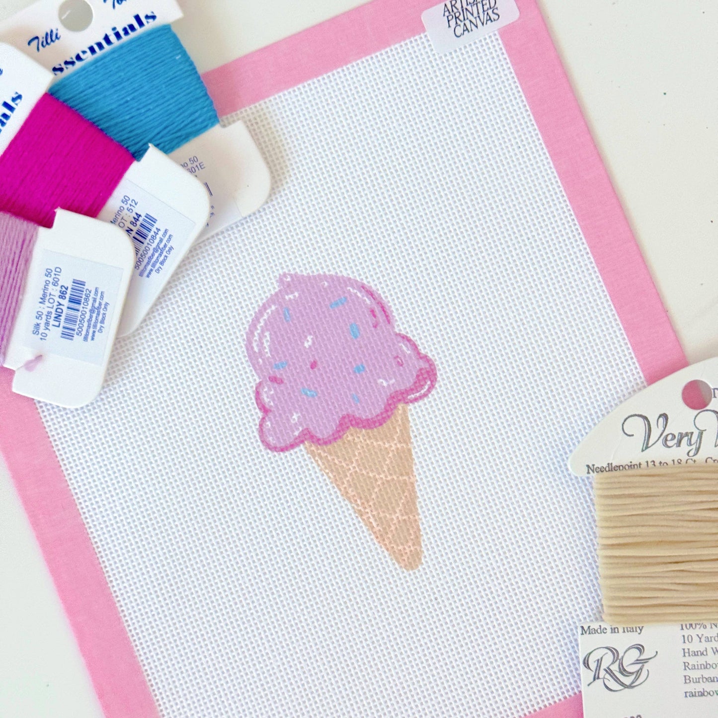 Summer Ice Cream - Needlepoint Canvas - Artisan Printed - 18 Mesh