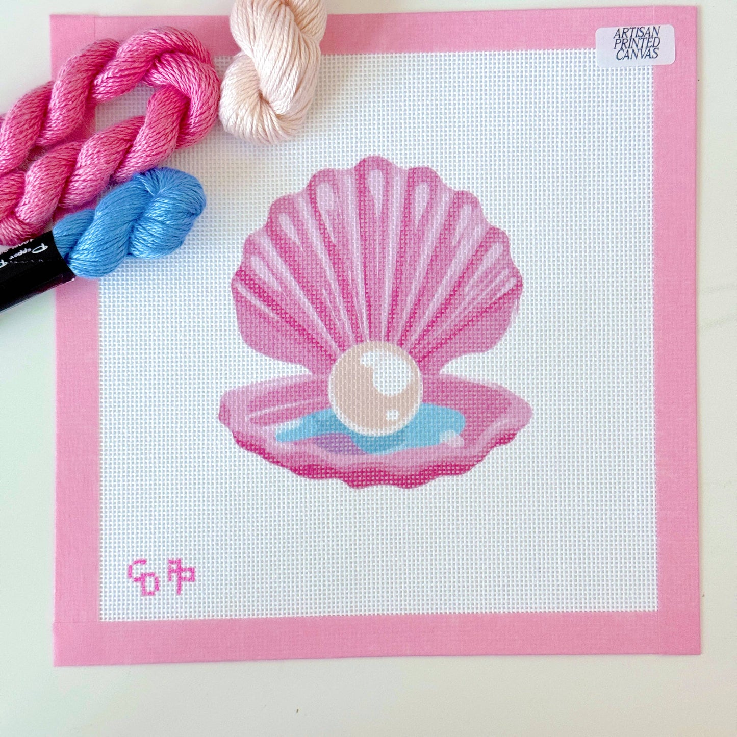 Pink Pearl Shell - Needlepoint Canvas - Artisan Printed - 18 Mesh