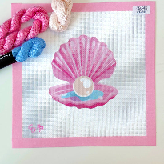 Pink Pearl Shell - Needlepoint Canvas - Artisan Printed - 18 Mesh
