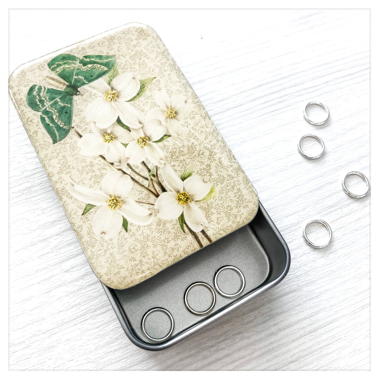 Firefly Notes Tin - Vintage-Inspired Green Moth and Floral design - LARGE