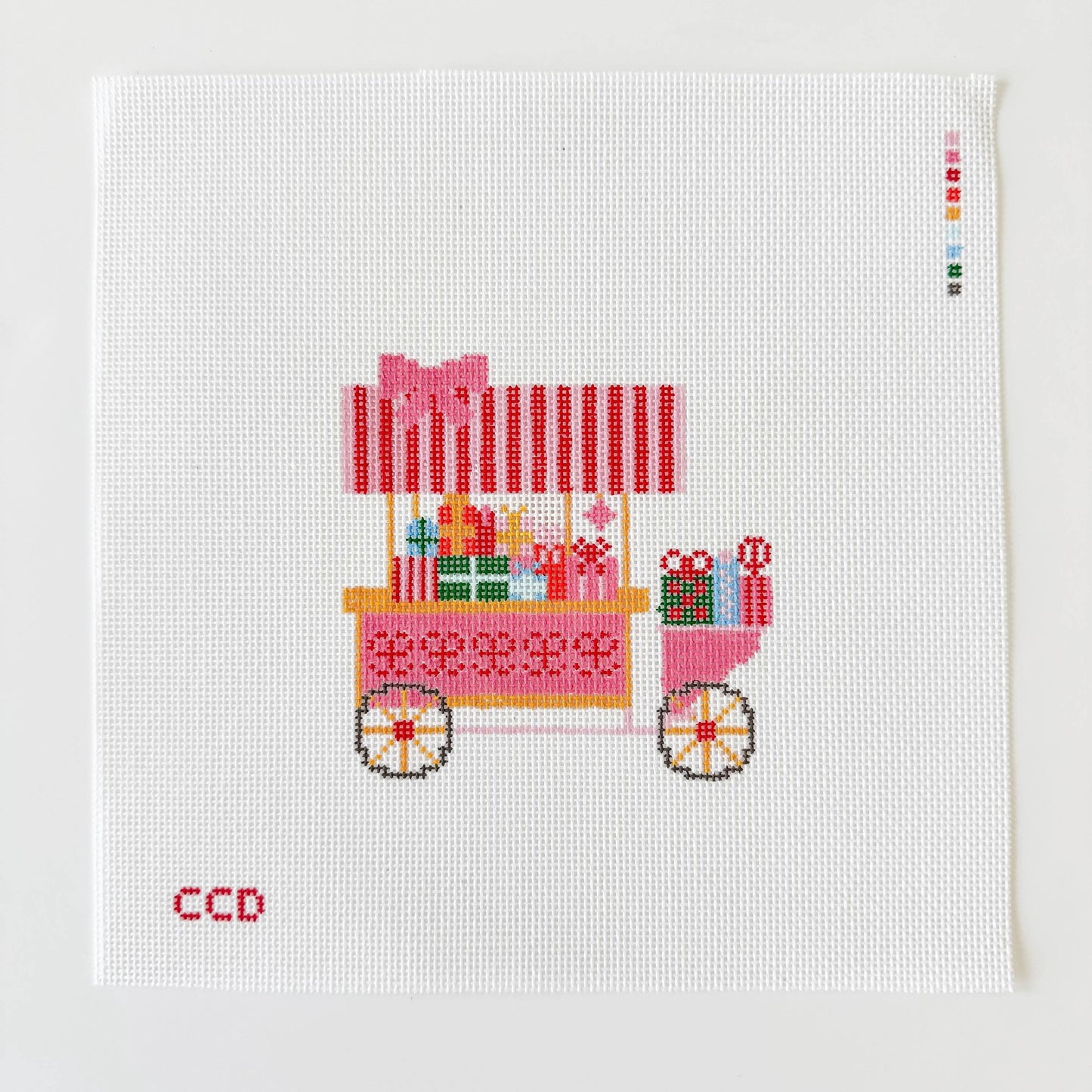 Christmas Trolley / Cart - Needlepoint Canvas - Hand Painted