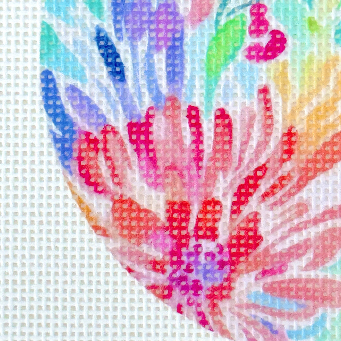 Floral Round Ornament  - Needlepoint Canvas - Artisan Printed - 18 Mesh