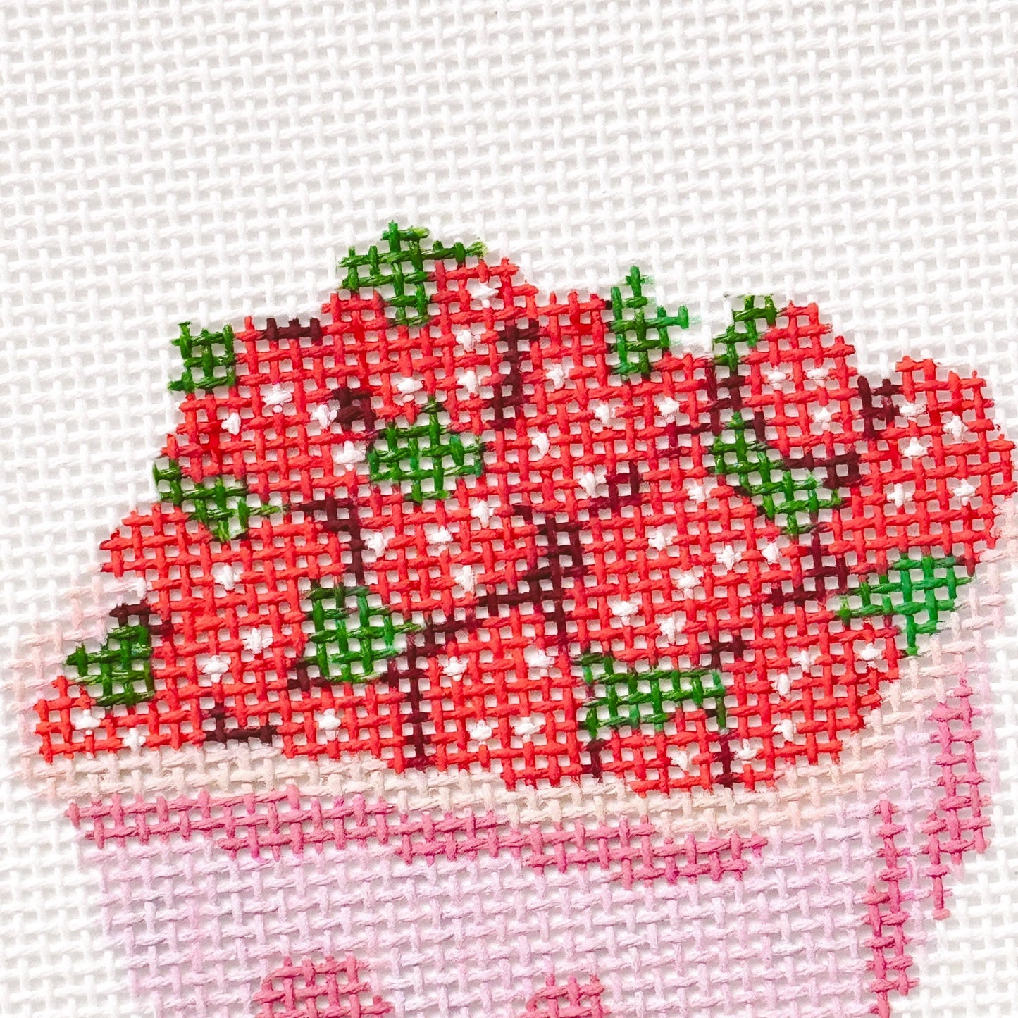 Summer Strawberries Needlepoint Canvas - Hand Painted