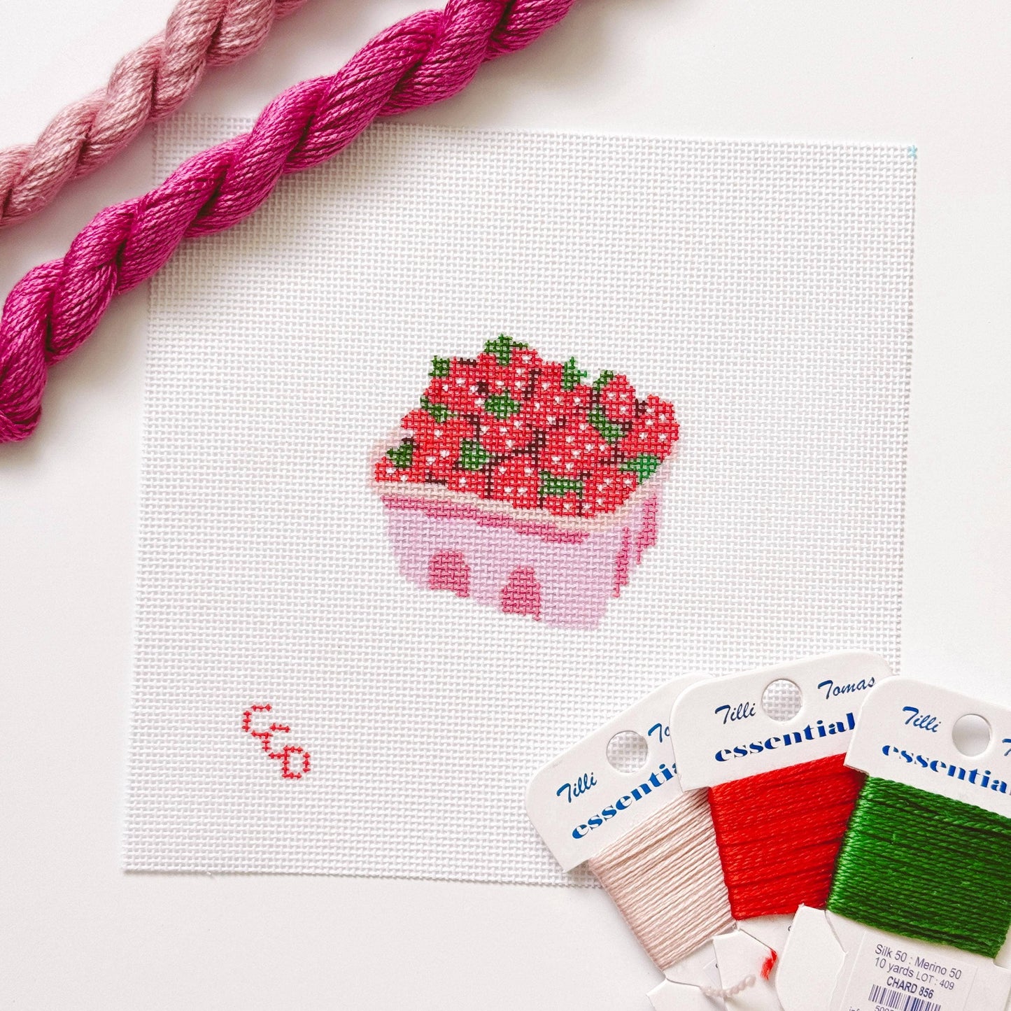 Summer Strawberries Needlepoint Canvas - Hand Painted