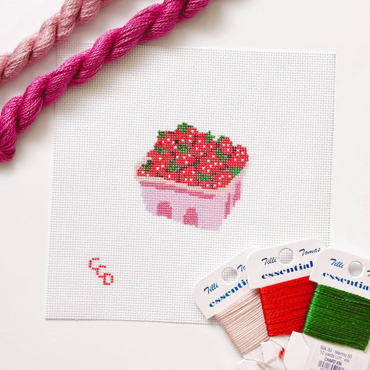Summer Strawberries Needlepoint Canvas - Hand Painted