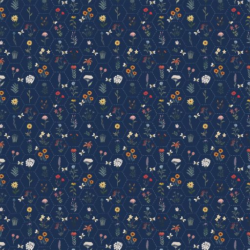 Floral Hexie Navy - EDEN by FIGO Fabrics