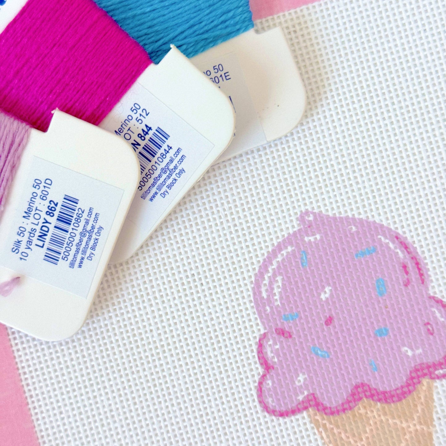 Summer Ice Cream - Needlepoint Canvas - Artisan Printed - 18 Mesh