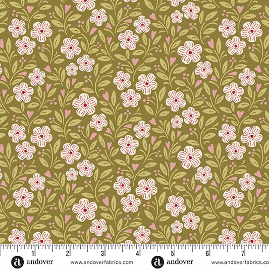 Cottage Garden in Olive Green - A Woodsy Cottage by Andover Fabrics