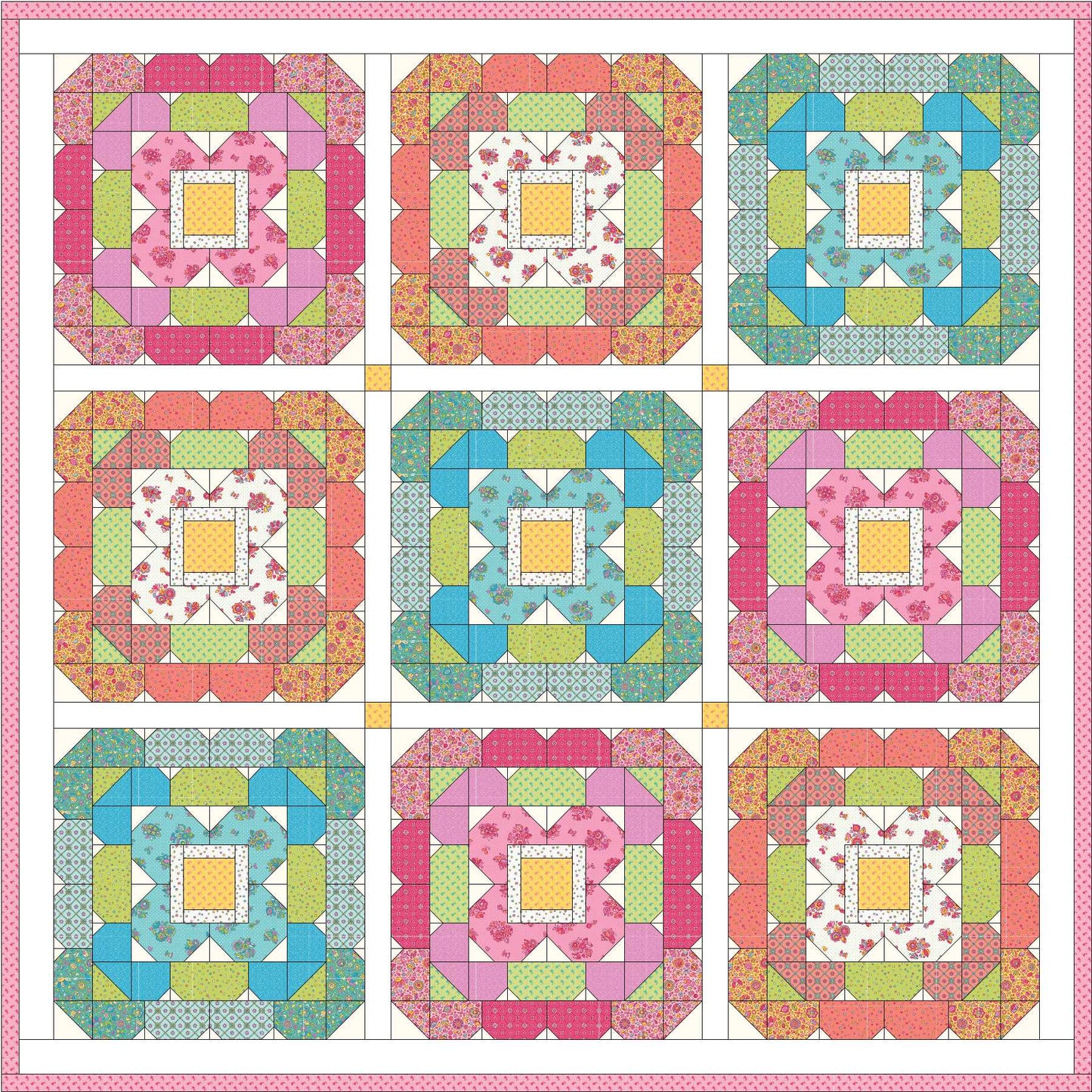 Blossom Love - PDF Pattern - NEW Machine Pieced Quilt pattern from Lilabelle Lane Creations - Nice Big 18" blocks